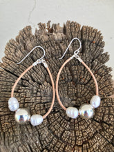 Load image into Gallery viewer, Silver, pearl and leather earrings