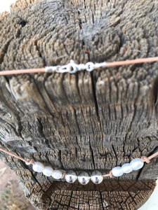 Silver, pearl and leather necklace